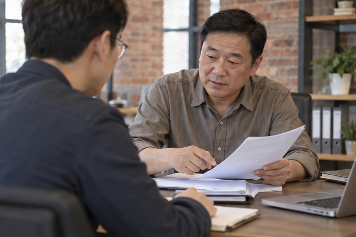 核对注册公司资料与办理事项的服务场景示意