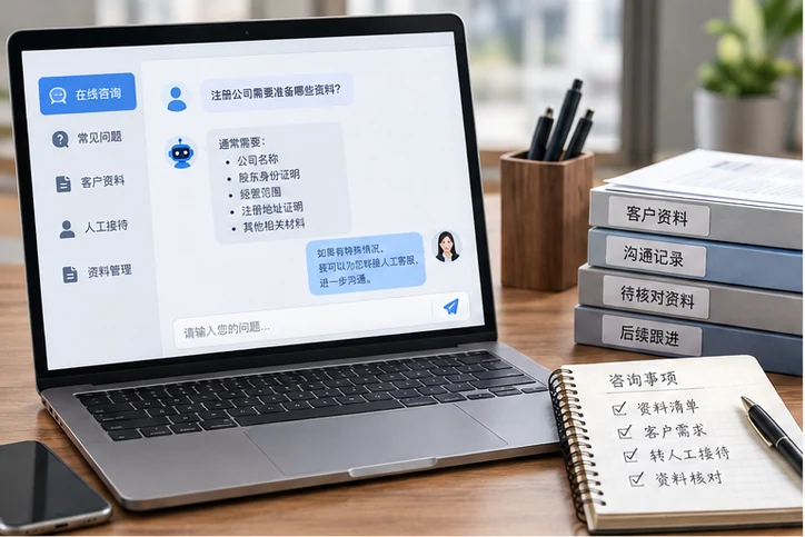 在线客服接待与咨询整理的服务场景示意