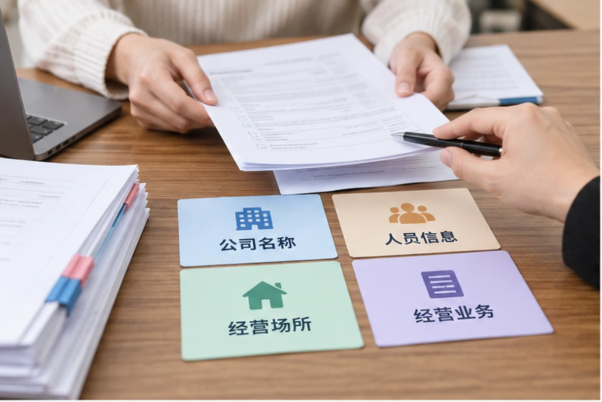 核对注册公司资料与办理事项的服务场景示意