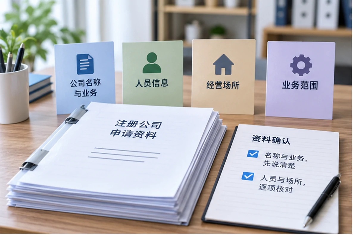 核对注册公司资料与办理事项的服务场景示意