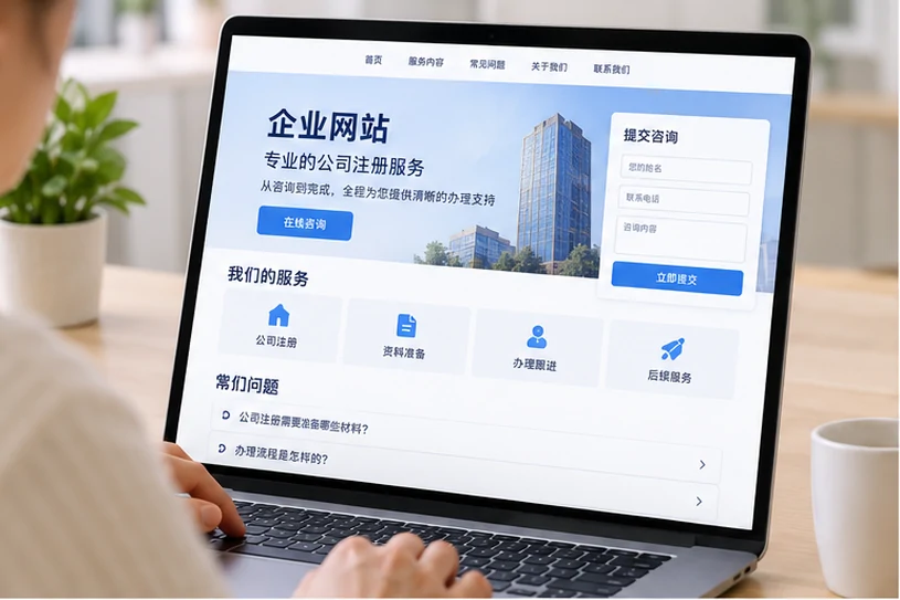 企业网站展示业务与服务信息的场景示意