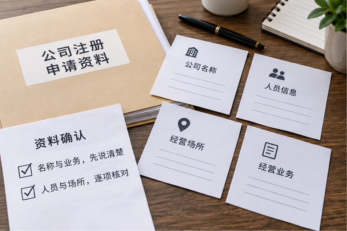 核对注册公司资料与办理事项的服务场景示意