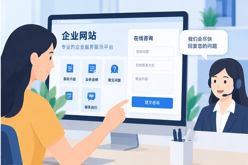 企业网站展示业务与服务信息的场景示意