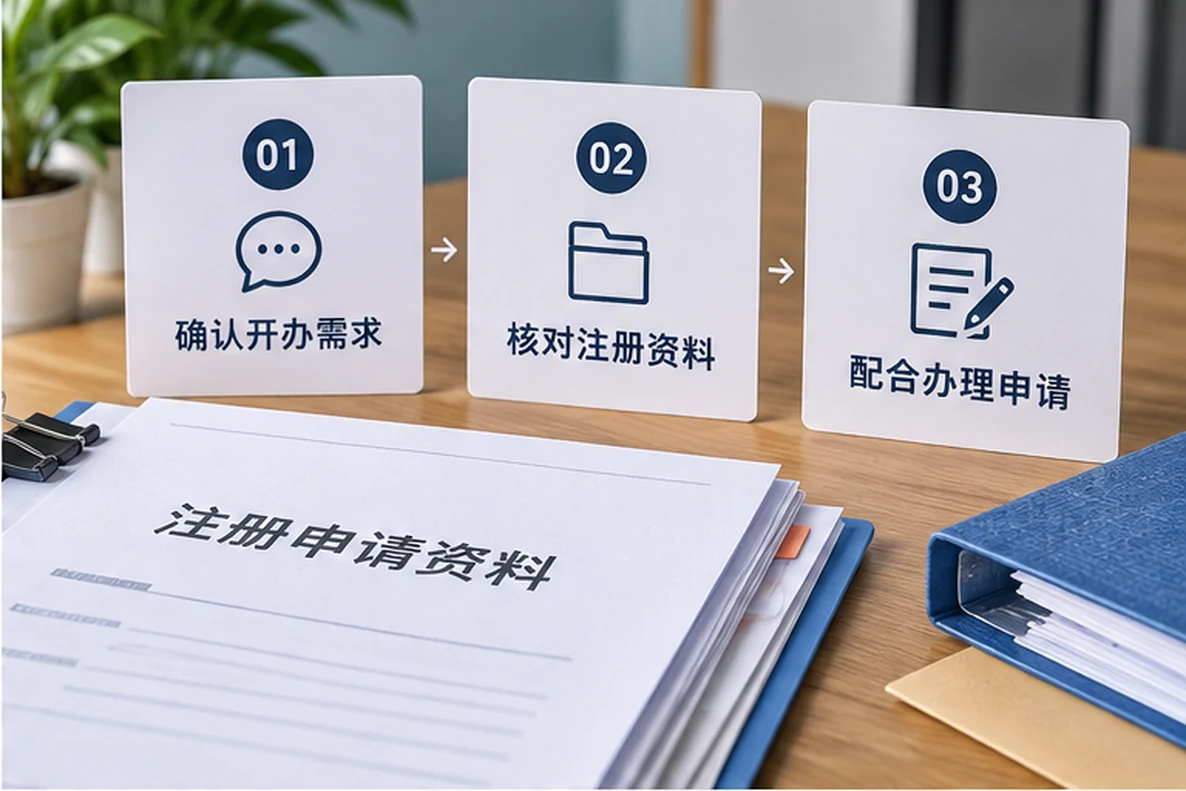 核对注册公司资料与办理事项的服务场景示意