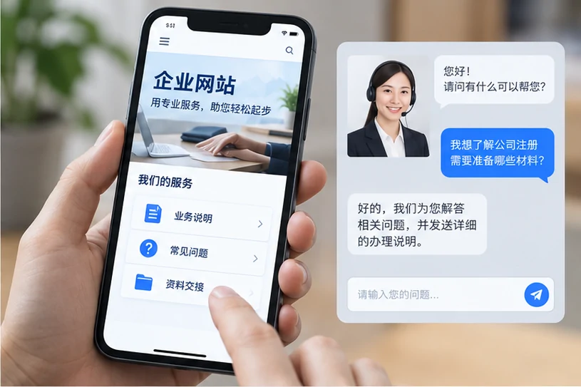 企业网站展示业务与服务信息的场景示意