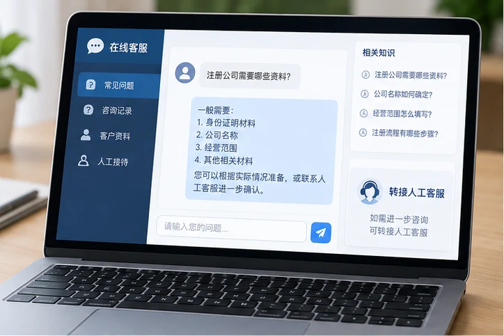 在线客服接待与咨询整理的服务场景示意