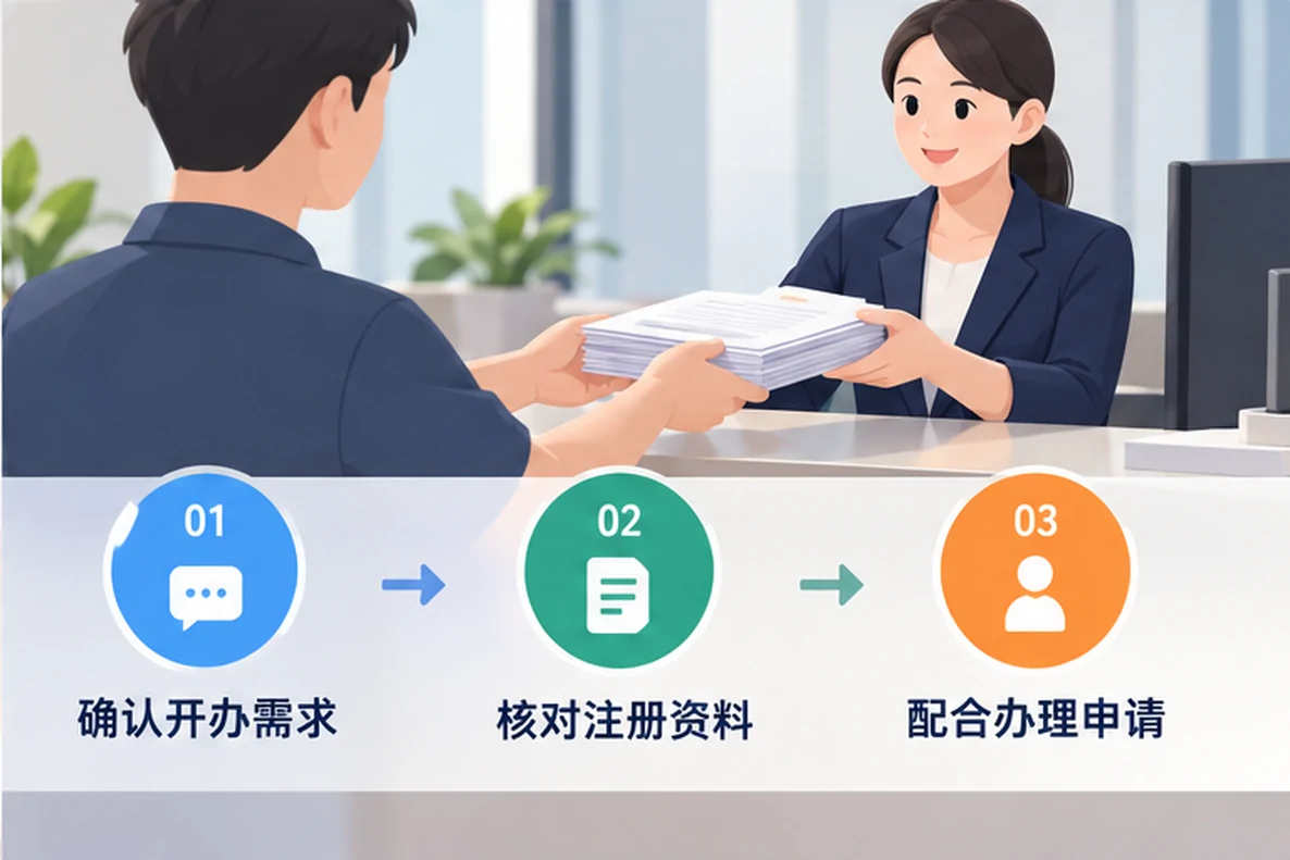 核对注册公司资料与办理事项的服务场景示意