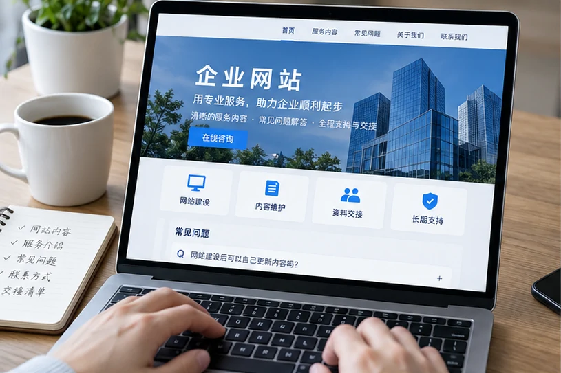 企业网站展示业务与服务信息的场景示意