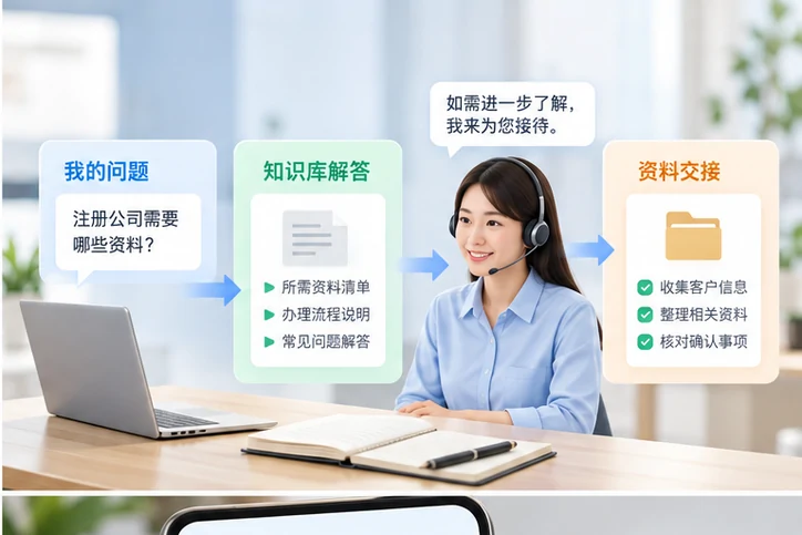 在线客服接待与咨询整理的服务场景示意