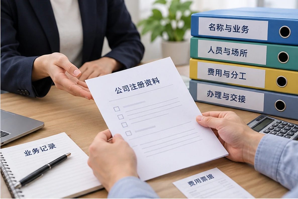 核对注册公司资料与办理事项的服务场景示意