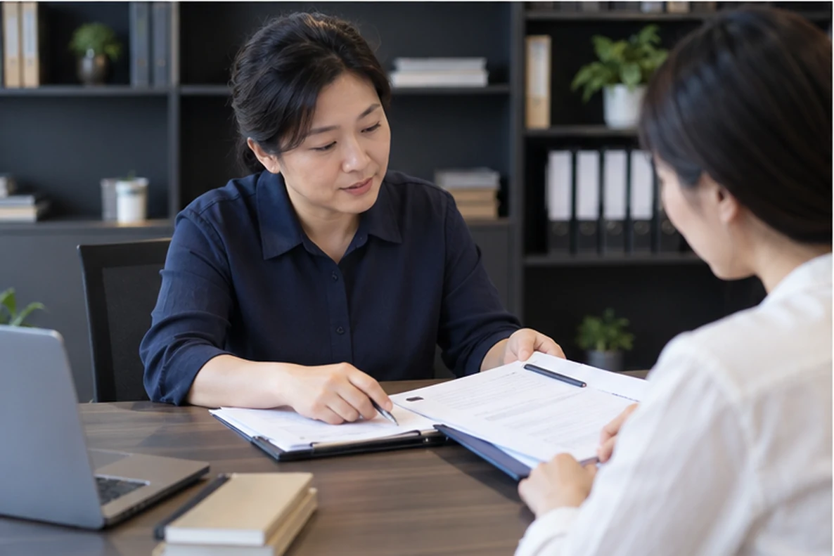 核对注册公司资料与办理事项的服务场景示意