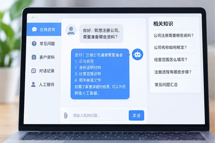在线客服接待与咨询整理的服务场景示意