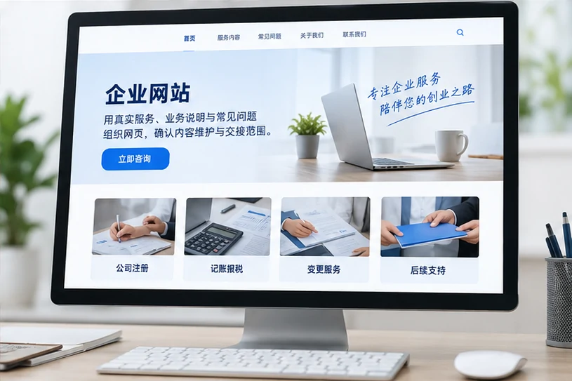 企业网站展示业务与服务信息的场景示意