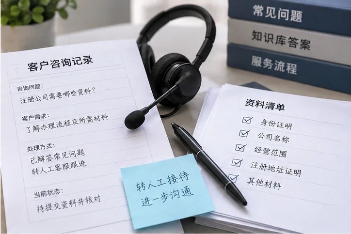 在线客服接待与咨询整理的服务场景示意
