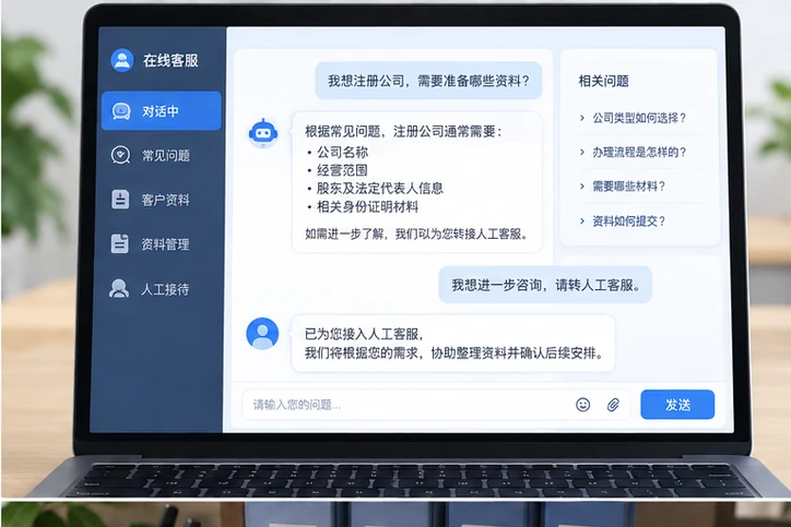 在线客服接待与咨询整理的服务场景示意