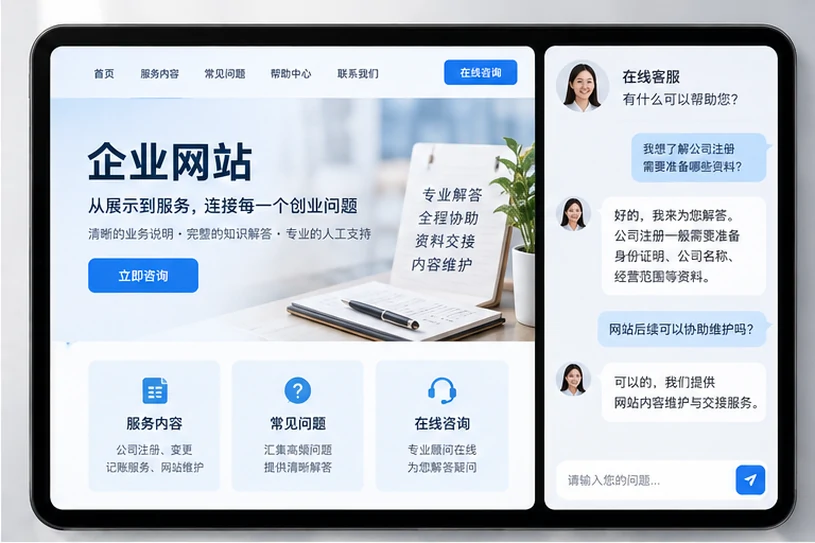 企业网站展示业务与服务信息的场景示意