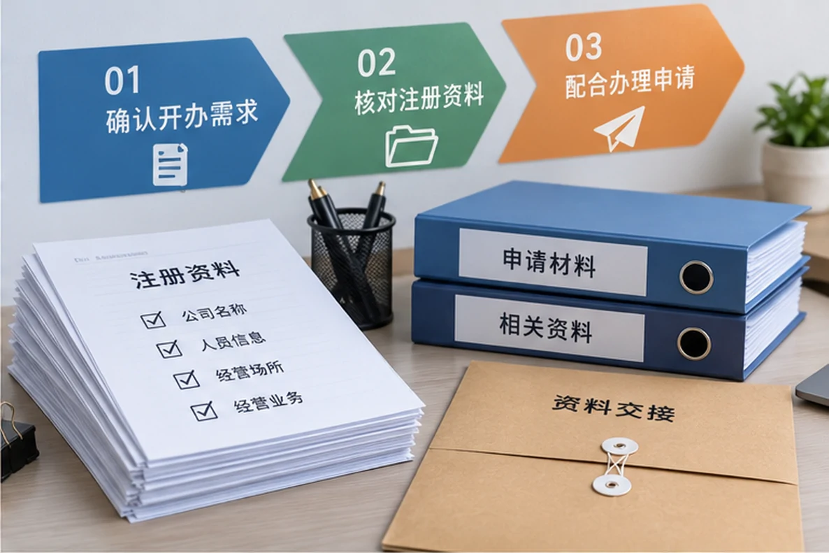 核对注册公司资料与办理事项的服务场景示意