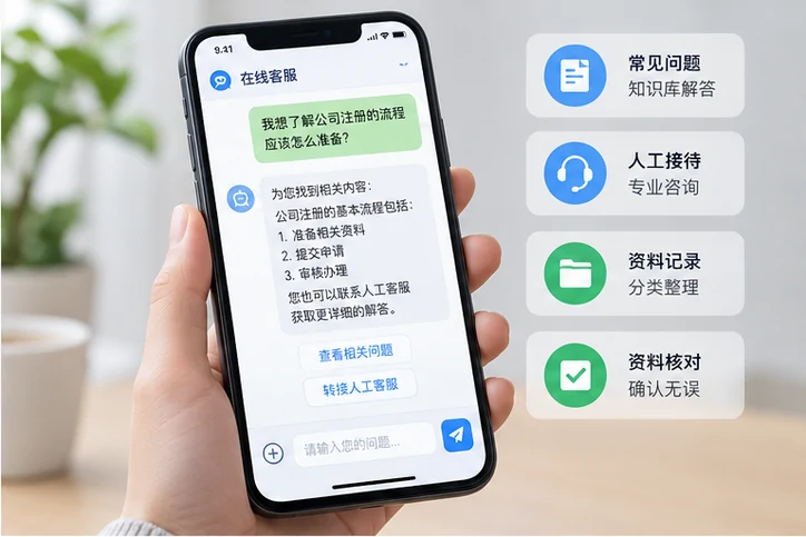 在线客服接待与咨询整理的服务场景示意