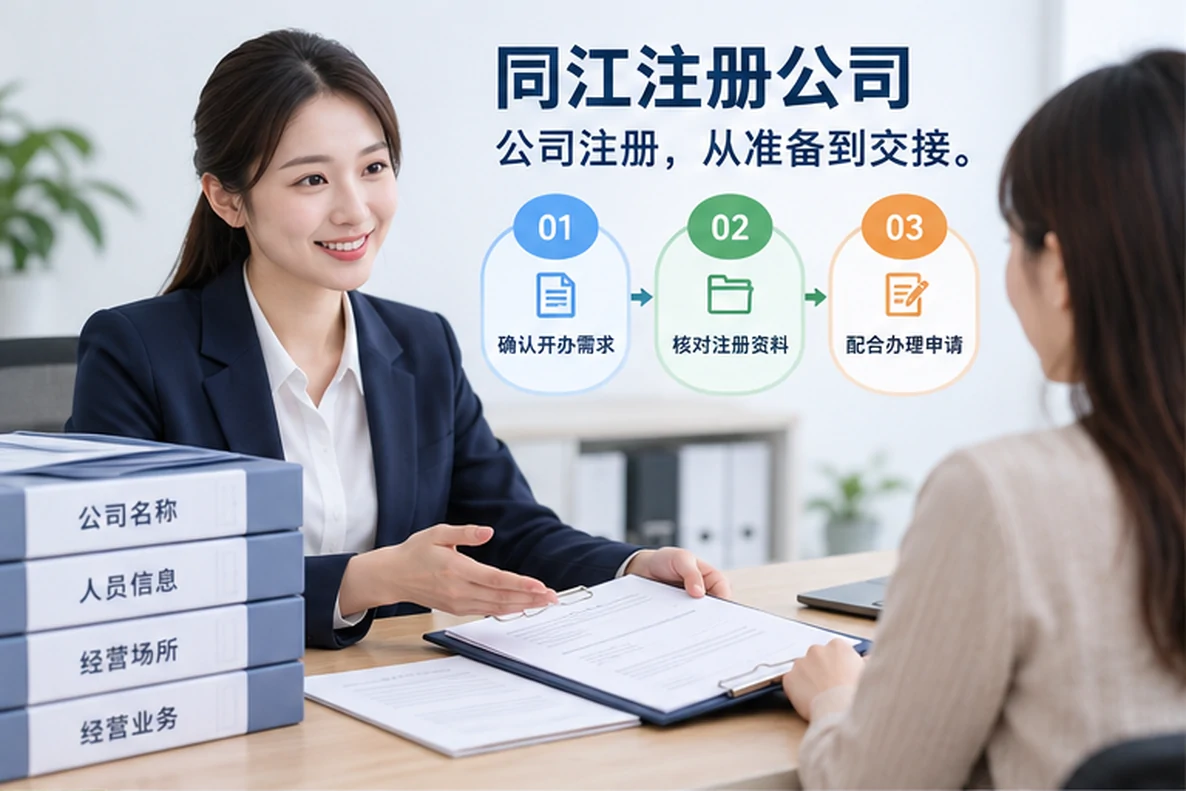 核对注册公司资料与办理事项的服务场景示意