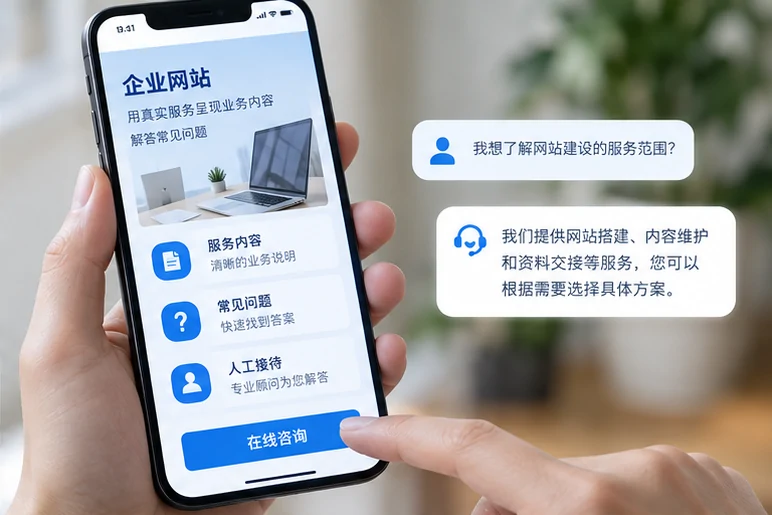 企业网站展示业务与服务信息的场景示意