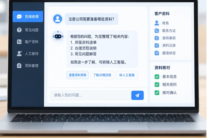 在线客服接待与咨询整理的服务场景示意