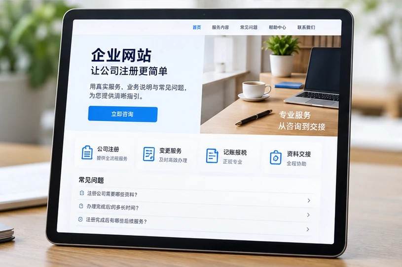 企业网站展示业务与服务信息的场景示意