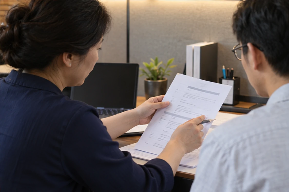 核对注册公司资料与办理事项的服务场景示意