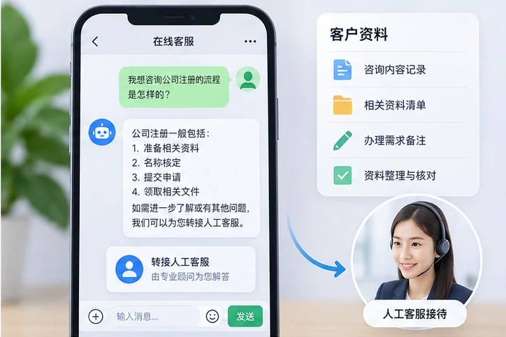 在线客服接待与咨询整理的服务场景示意