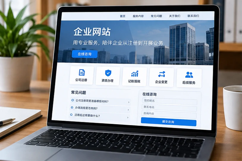 企业网站展示业务与服务信息的场景示意