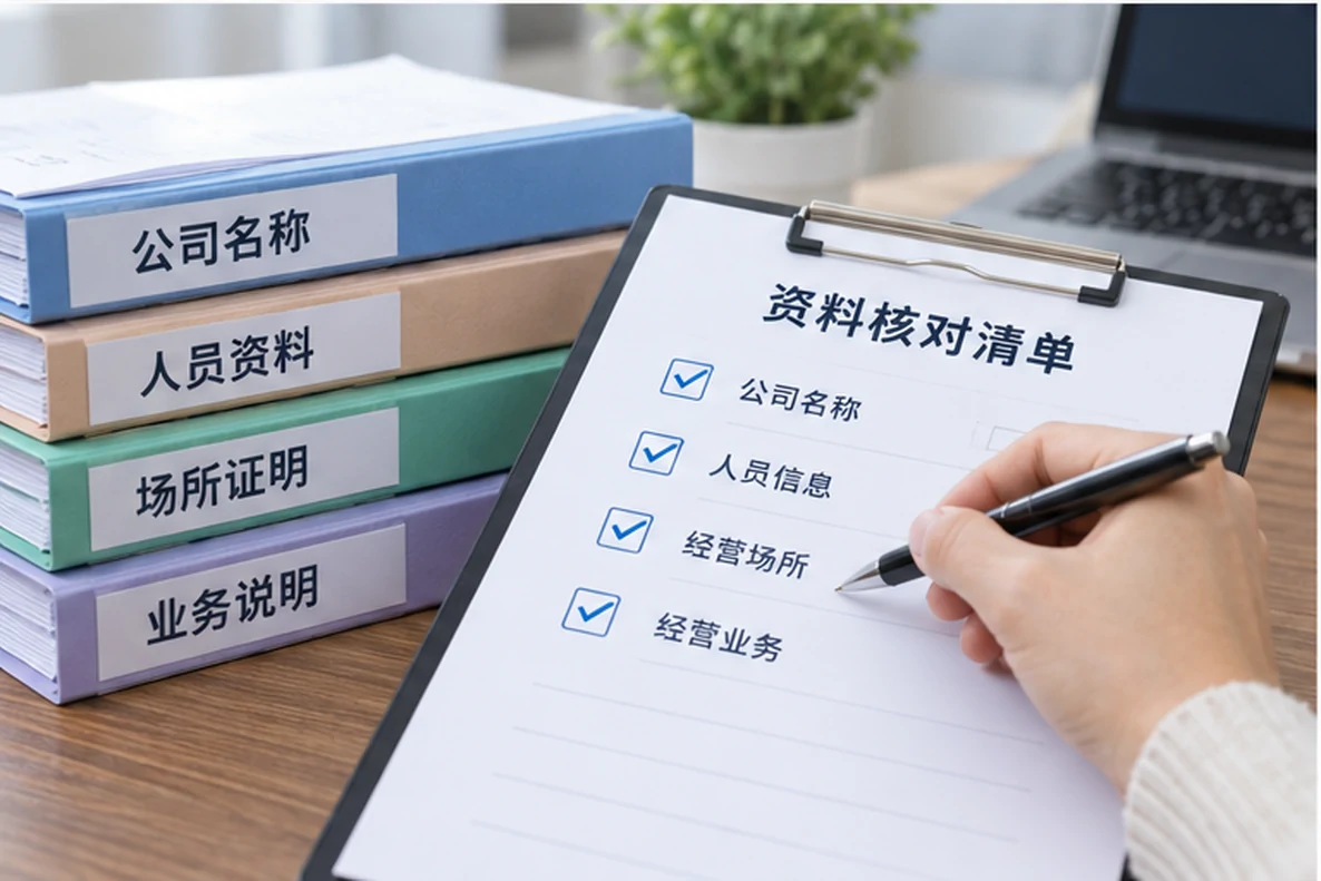 核对注册公司资料与办理事项的服务场景示意