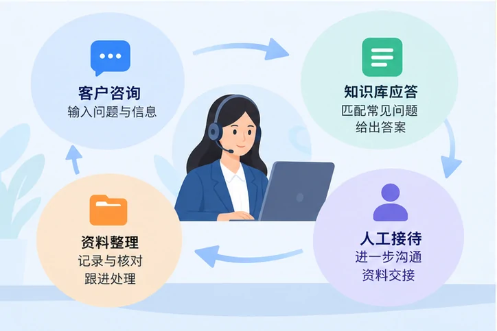 在线客服接待与咨询整理的服务场景示意