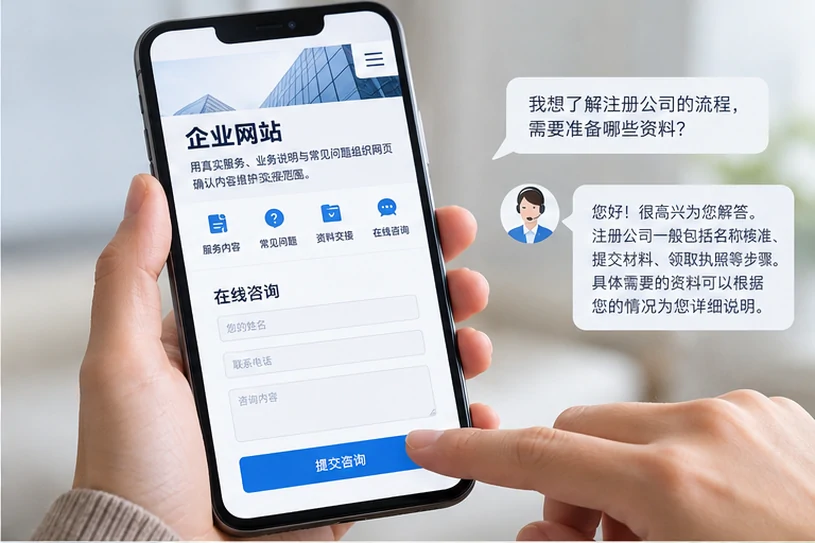 企业网站展示业务与服务信息的场景示意