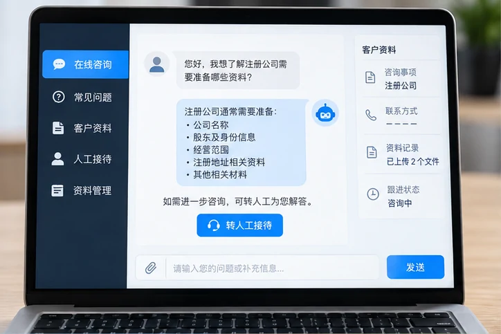 在线客服接待与咨询整理的服务场景示意