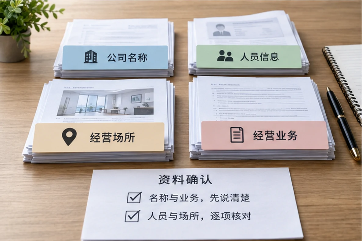 核对注册公司资料与办理事项的服务场景示意