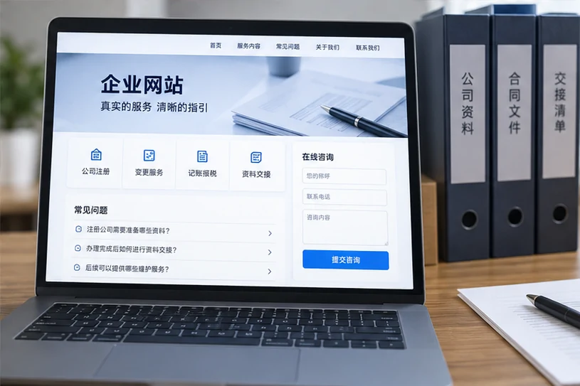 企业网站展示业务与服务信息的场景示意