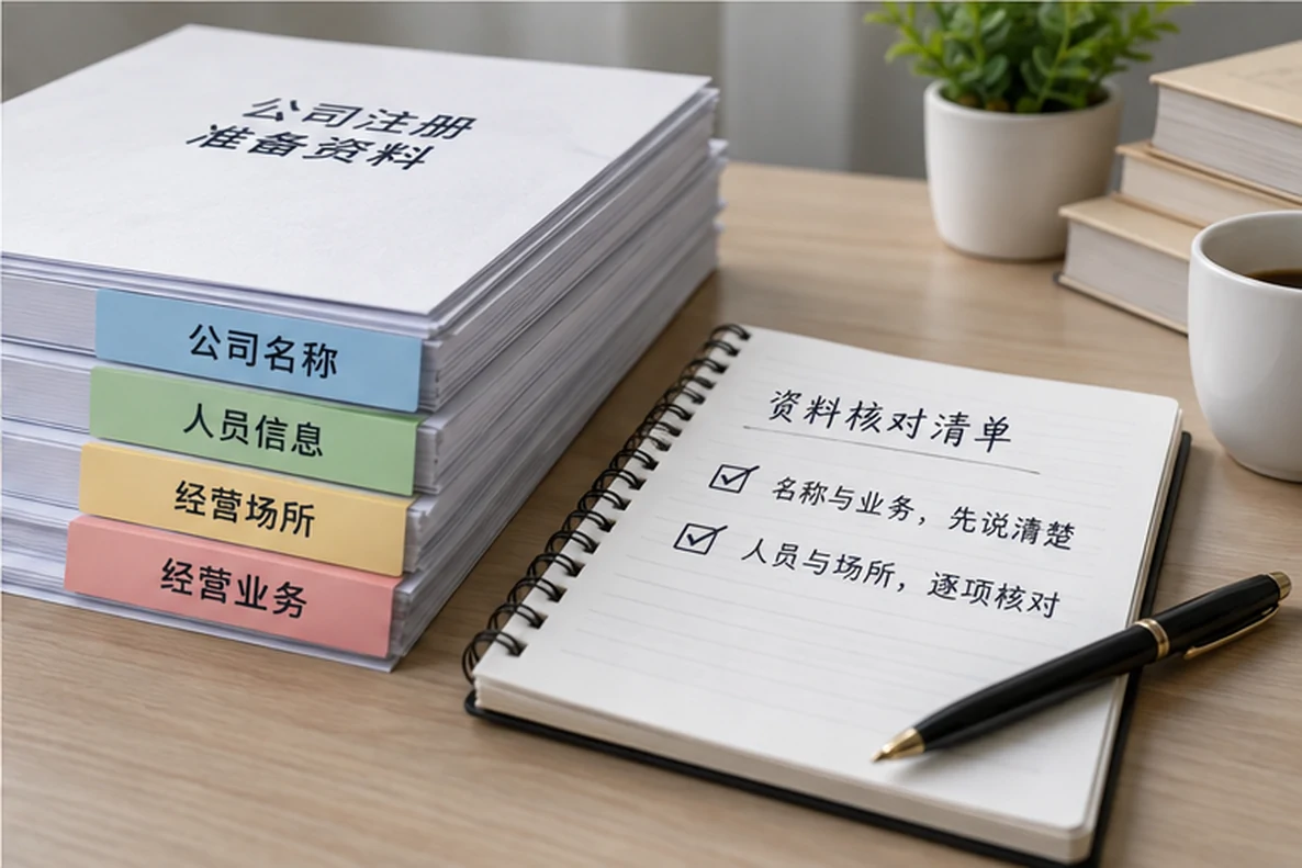 核对注册公司资料与办理事项的服务场景示意