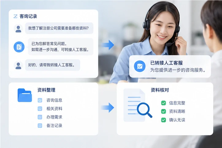 在线客服接待与咨询整理的服务场景示意