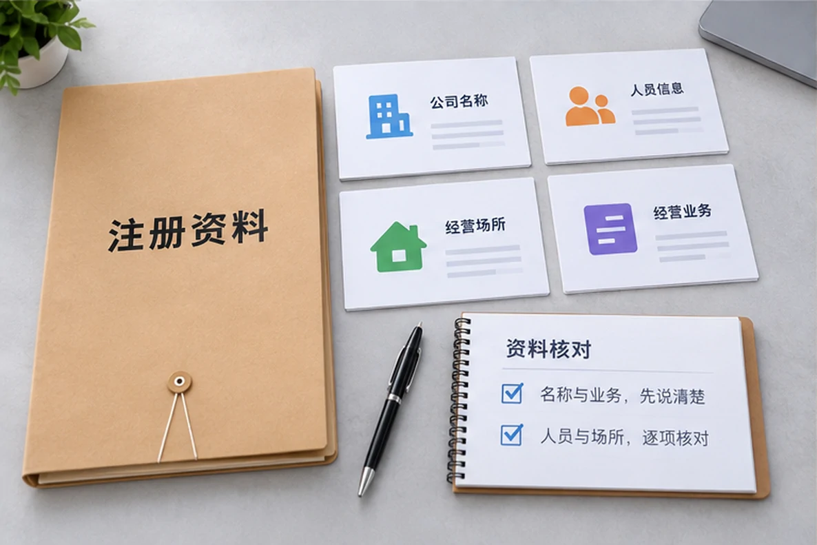 核对注册公司资料与办理事项的服务场景示意