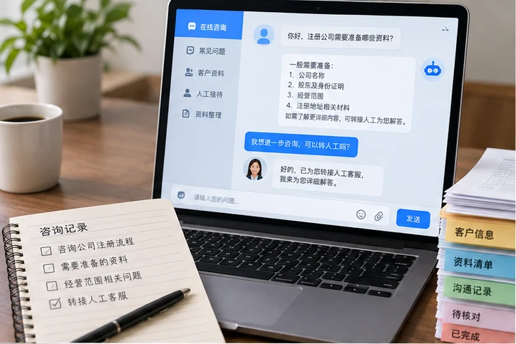 在线客服接待与咨询整理的服务场景示意
