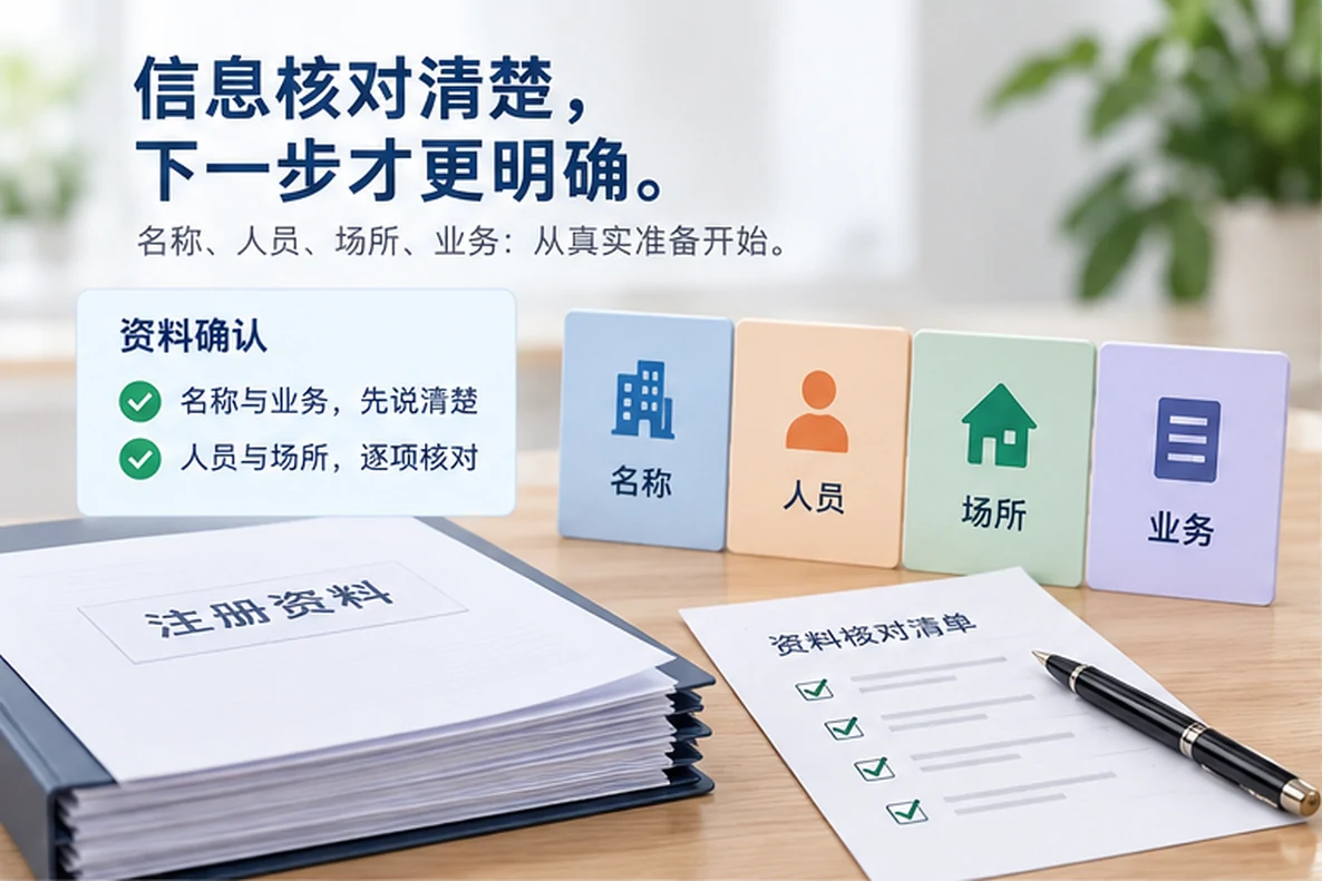 核对注册公司资料与办理事项的服务场景示意