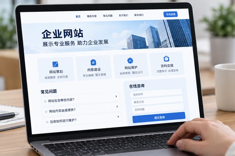 企业网站展示业务与服务信息的场景示意
