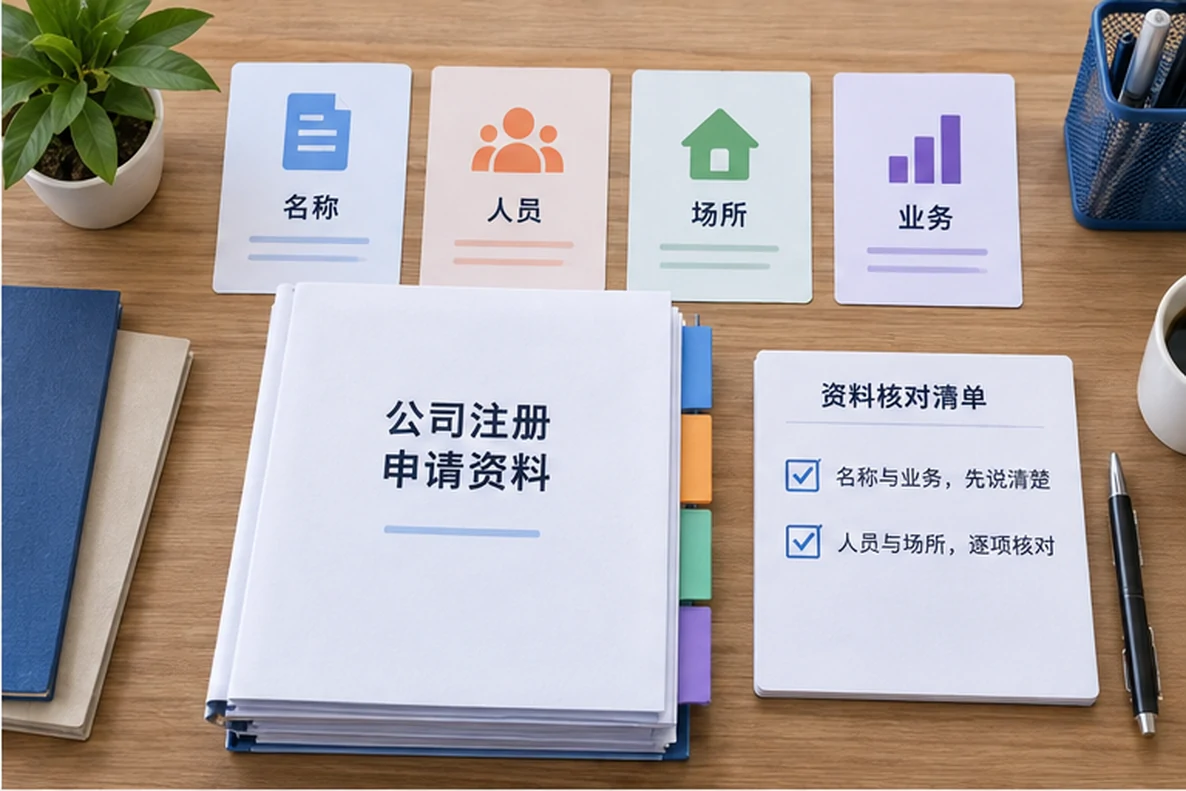 核对注册公司资料与办理事项的服务场景示意