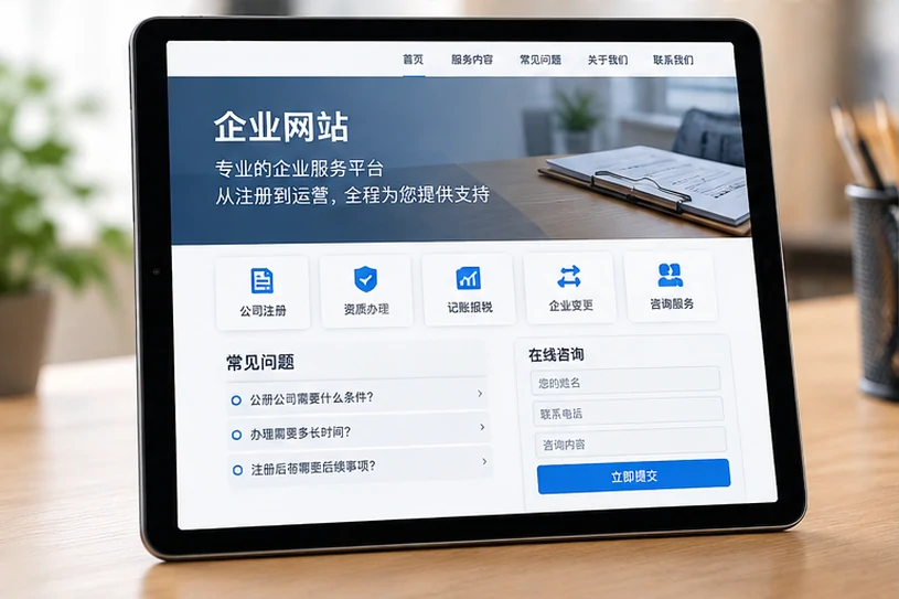 企业网站展示业务与服务信息的场景示意