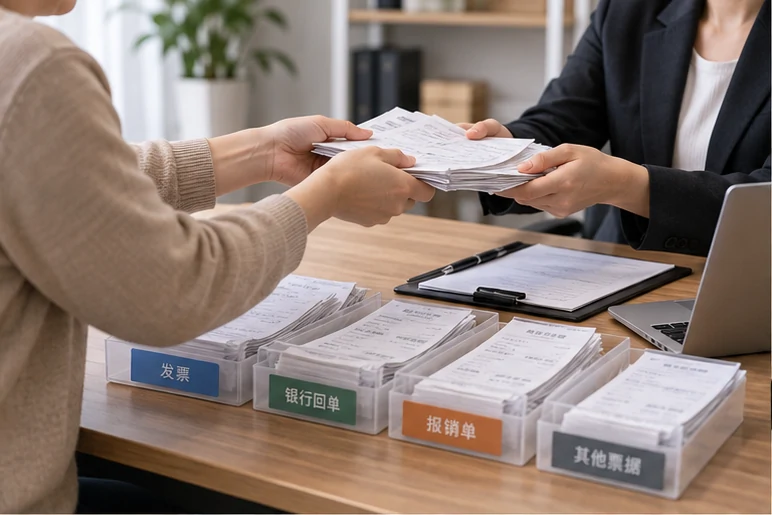 整理企业票据与日常账务资料的服务场景示意