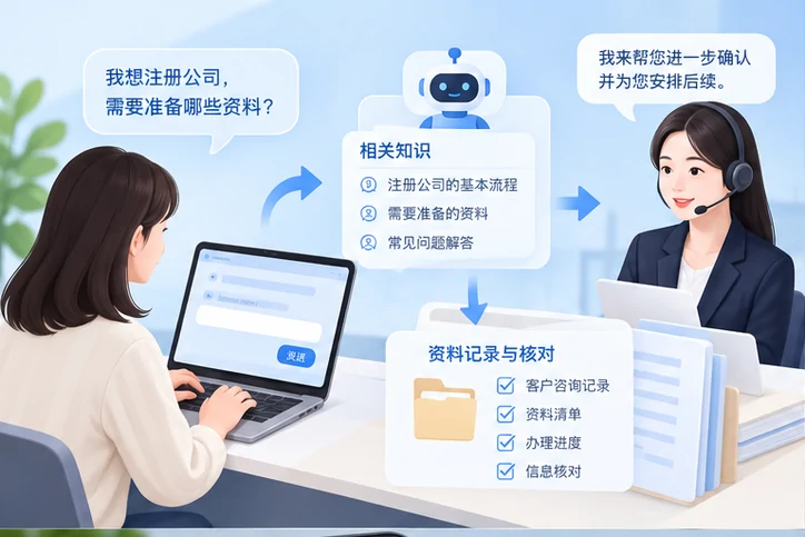 在线客服接待与咨询整理的服务场景示意