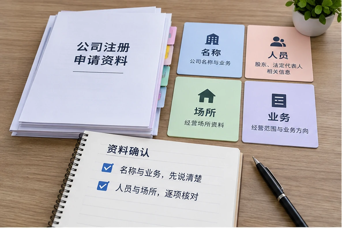 核对注册公司资料与办理事项的服务场景示意