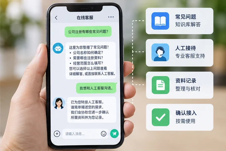 在线客服接待与咨询整理的服务场景示意