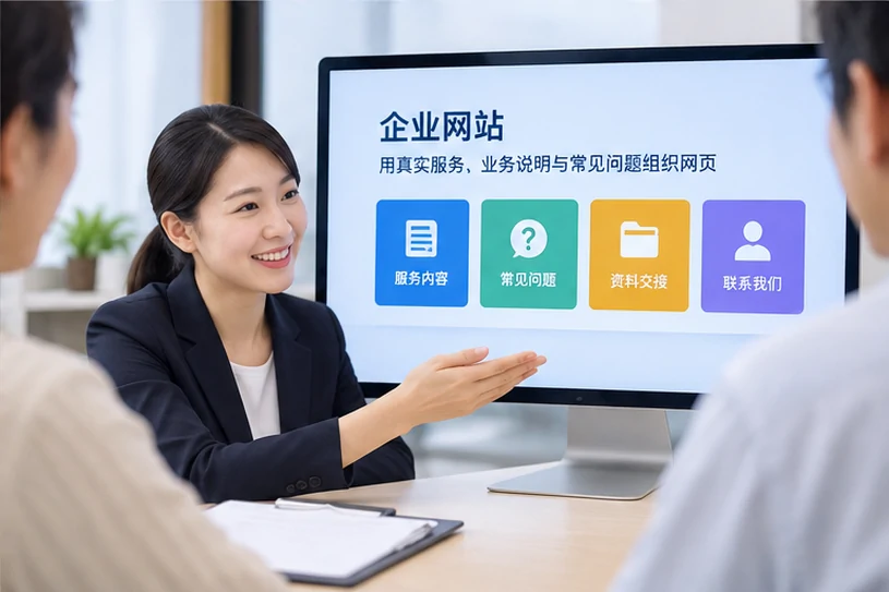 企业网站展示业务与服务信息的场景示意