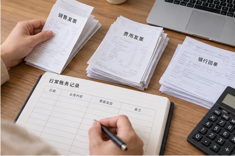 整理企业票据与日常账务资料的服务场景示意