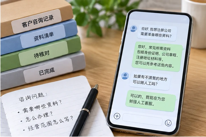 在线客服接待与咨询整理的服务场景示意